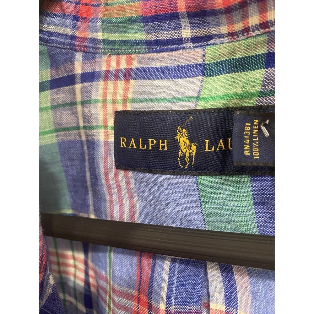 Ralph Lauren mens linen shirt button down Madras Plaid Colorful SZ Large Preppy - Picture 12 of 15